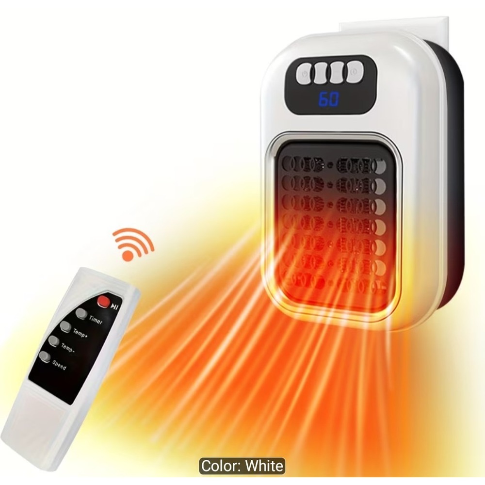 Wall outlet electric space heater with adjustable tem and remote black